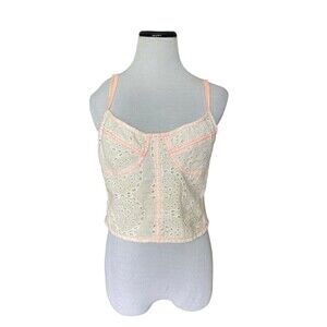 Intimately Free People Womens Pop Of Color Corset Cami Size L Ivory Eyelet Lace